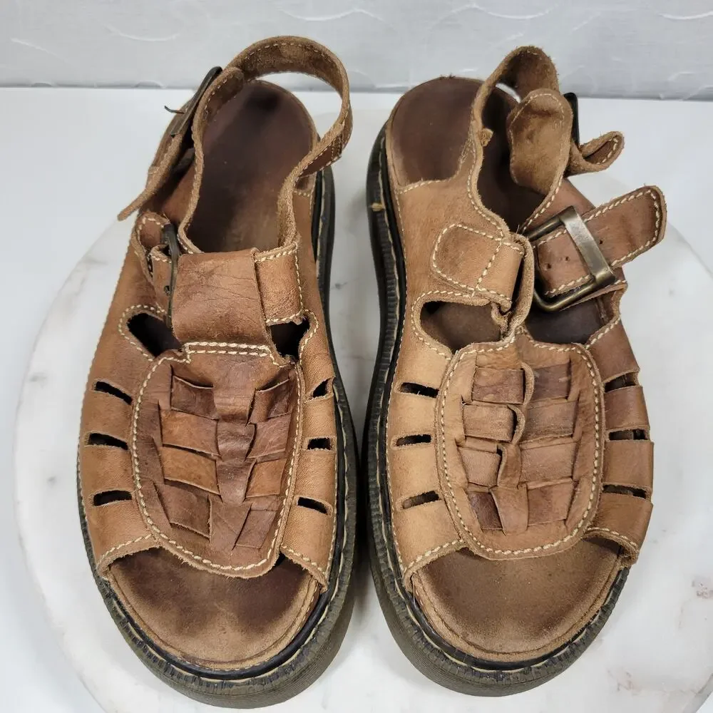 VTG Chunky Fisherman Sandals Mens @10 Brown Platform Soft Leather Open Toe Boho